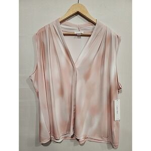 Calvin Klein Blouse‎ Womens Size 2X White/Pink, Sleeveless V-neck